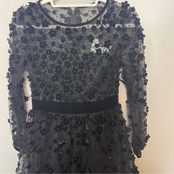 MAC DUGGAL EMBELLISHED ILLUSION HIGH NECK LONG SLEEVE FIT & FLARE - Picture 12 of 14